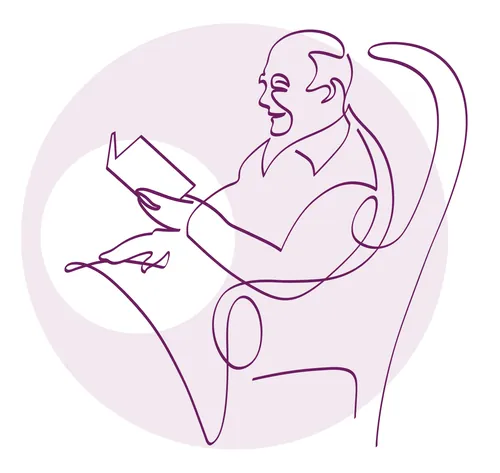 Minimalist line drawing of a man reading a book by Albert Morell