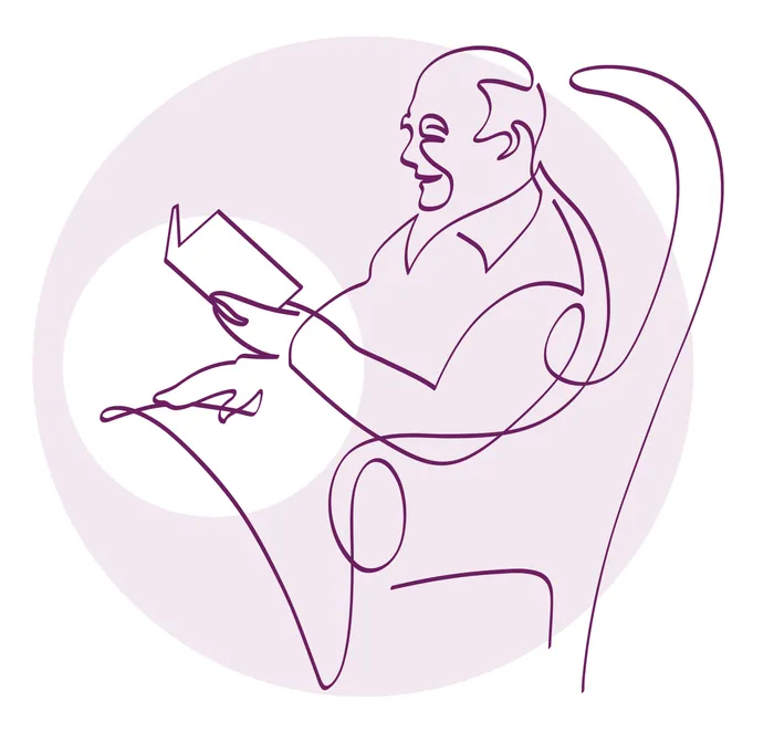 Minimalist line drawing of a man reading a book by Albert Morell