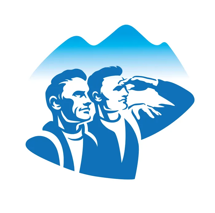 Two men looking toward mountains illustration by Albert Morell