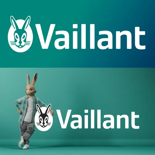 Vaillant logo with rabbit graphic and person dressed as rabbit