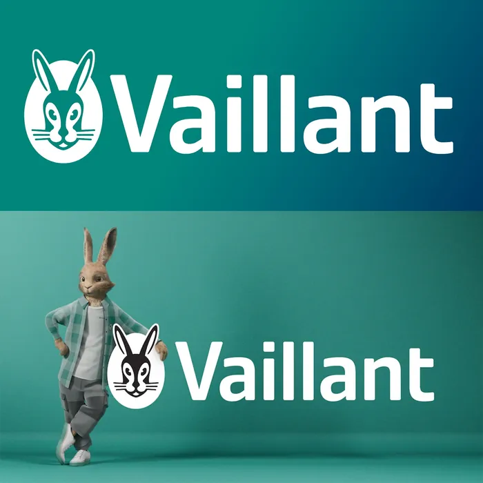 Vaillant logo with rabbit graphic and person dressed as rabbit
