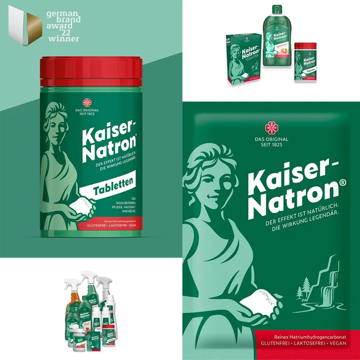 Kaiser-Natron cleaning tablets and products in green packaging