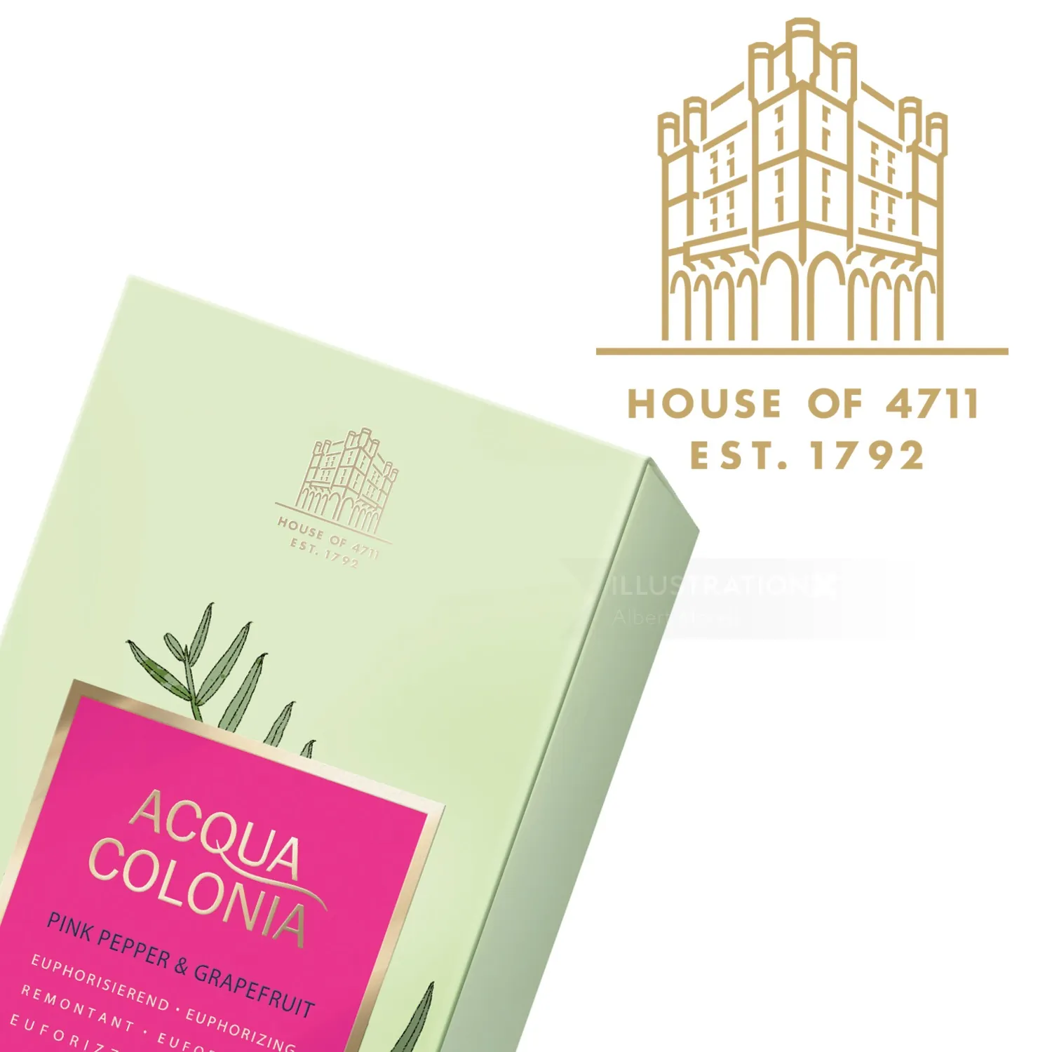 Acqua Colonia perfume packaging in light green and pink colors