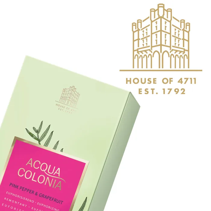 Acqua Colonia perfume packaging in light green and pink colors