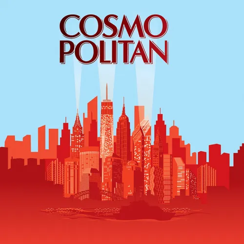 Red city skyline illustration with Cosmopolitan text
