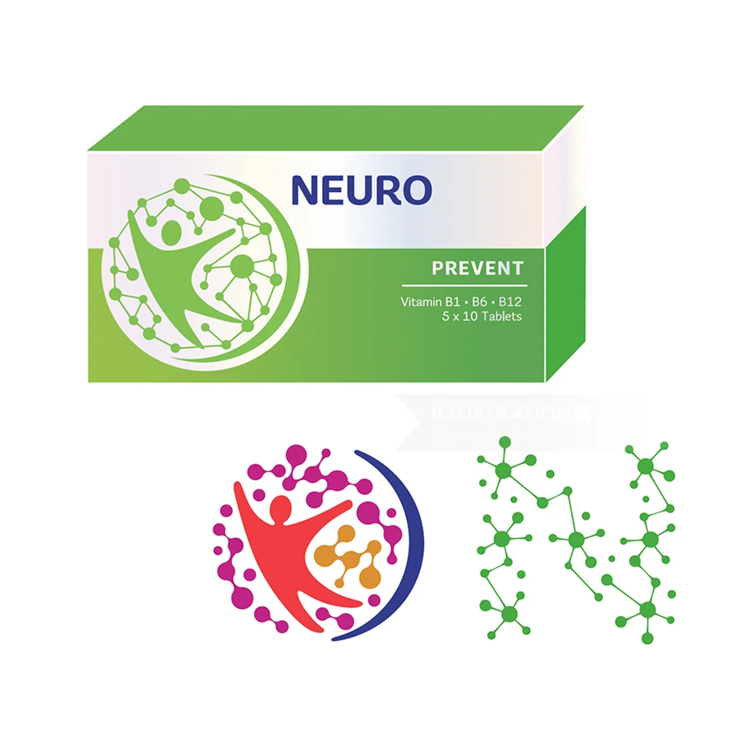 Neuro Prevent vitamin supplement box with molecular graphic design