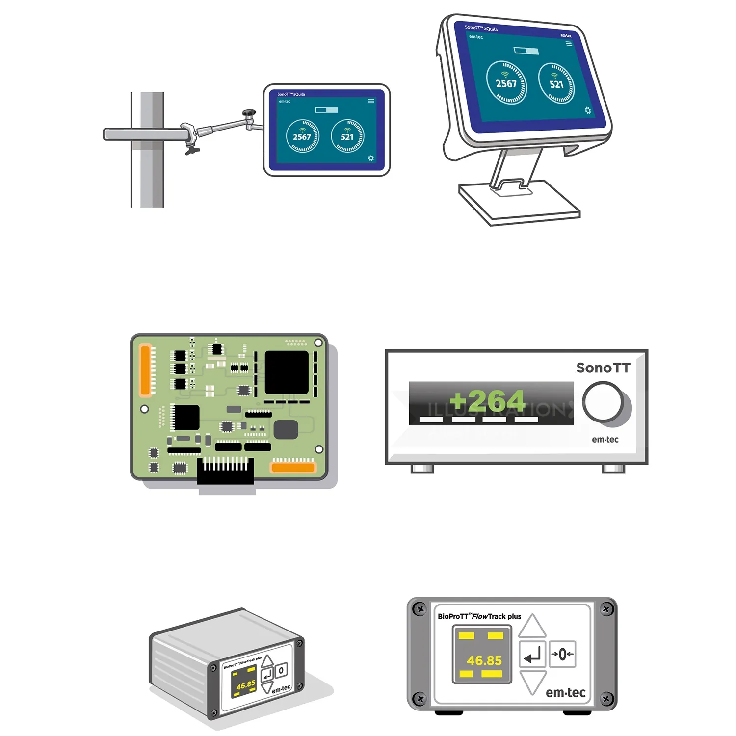 Illustrations of various electronic measurement and control devices