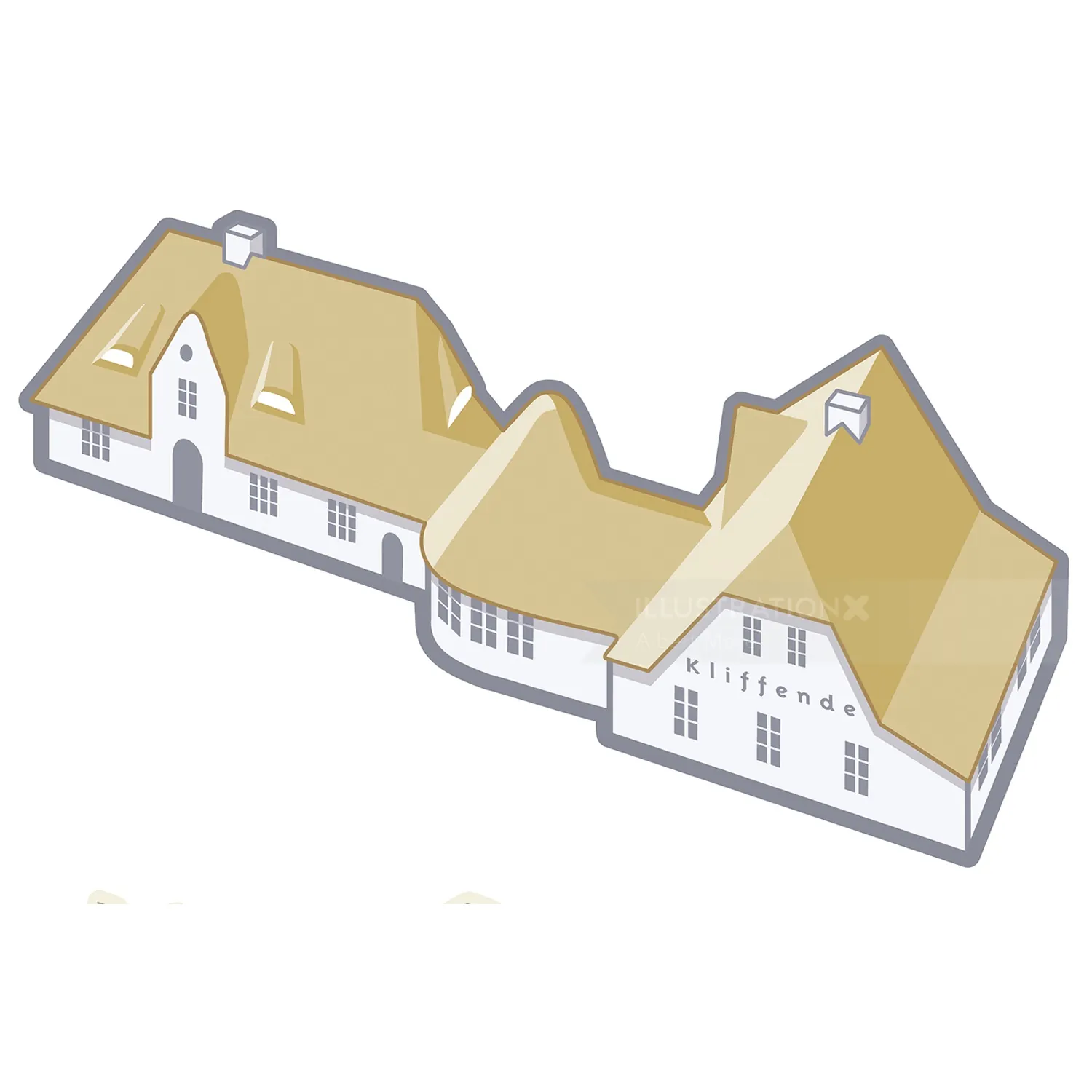 Isometric view of traditional thatched roof houses