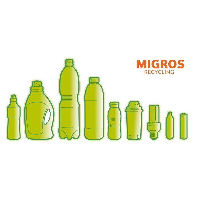 Green outlined plastic bottles and containers for recycling