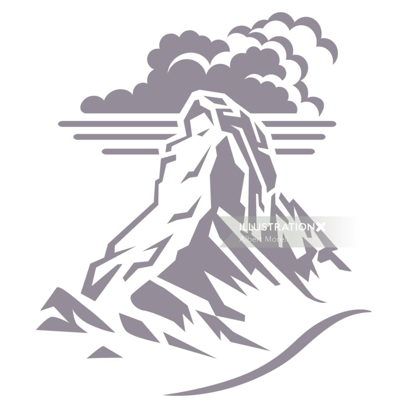Alpine mountain peak with clouds
