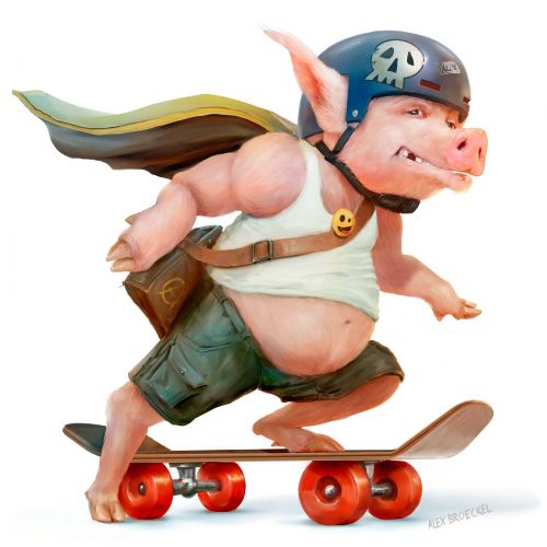 Cartoon piglet skateboarding