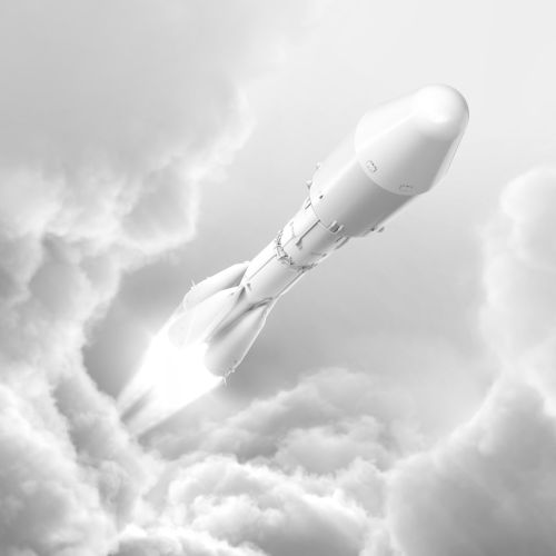 3d CGI rendering rocket blasting to space
