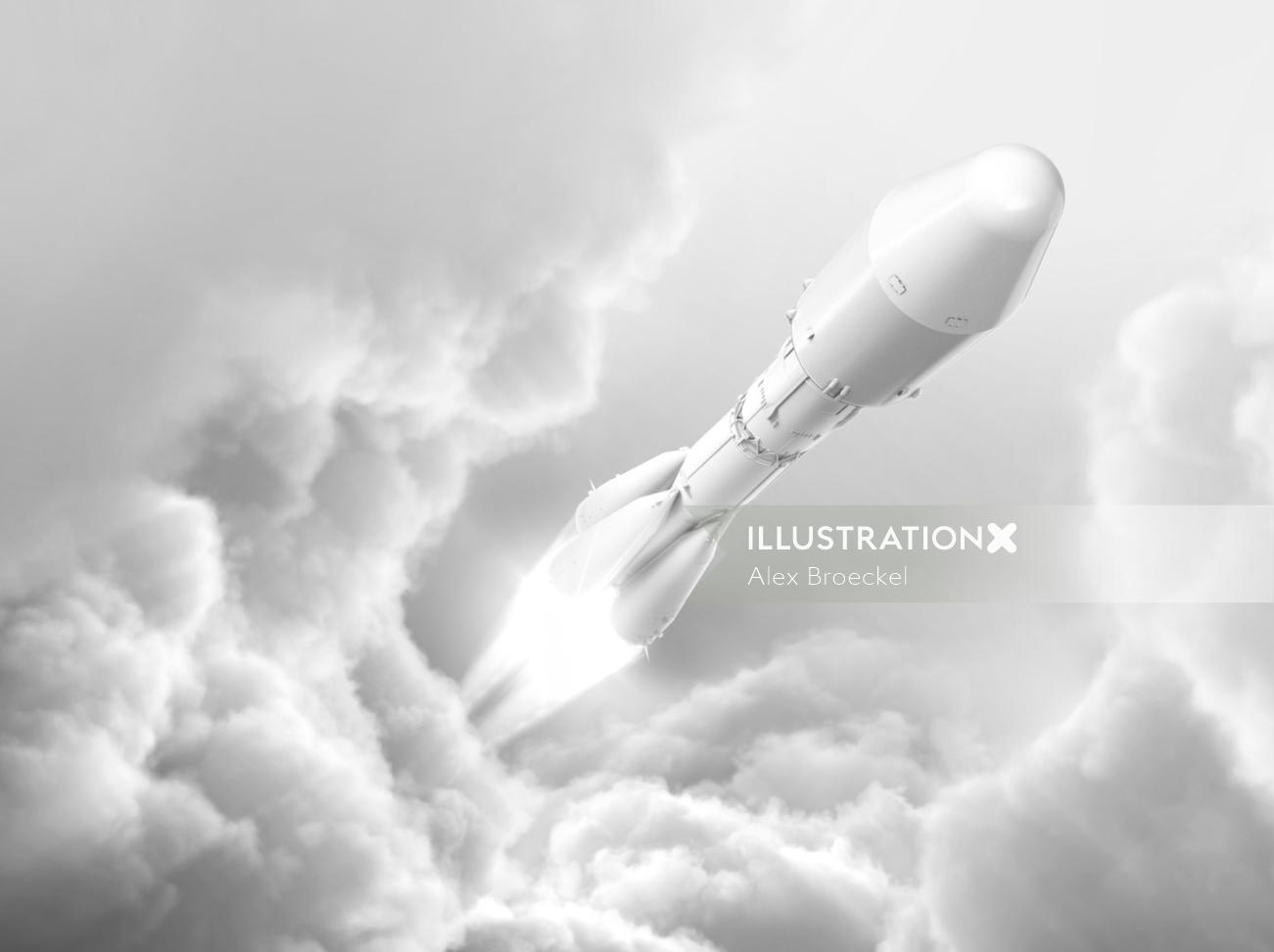Explosion de fusée de rendu 3D CGI dans l&#39;espace
