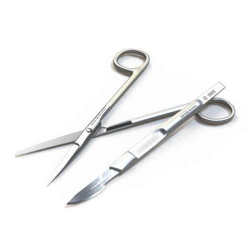 Uma ilustração de tesoura médica e faca