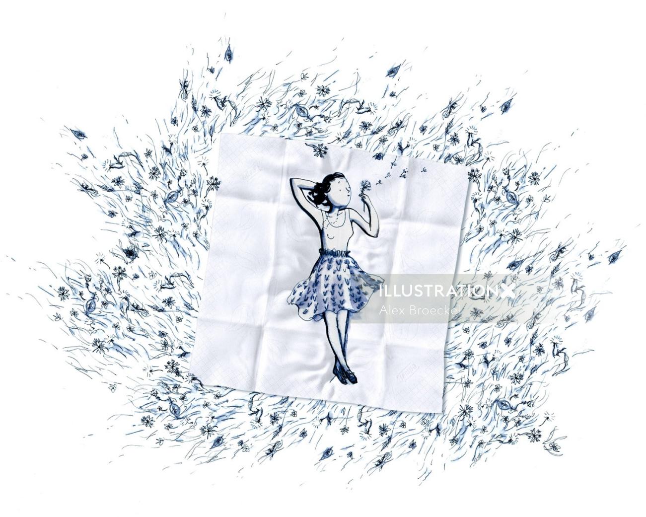3d illustration de femme reposante sur tapis