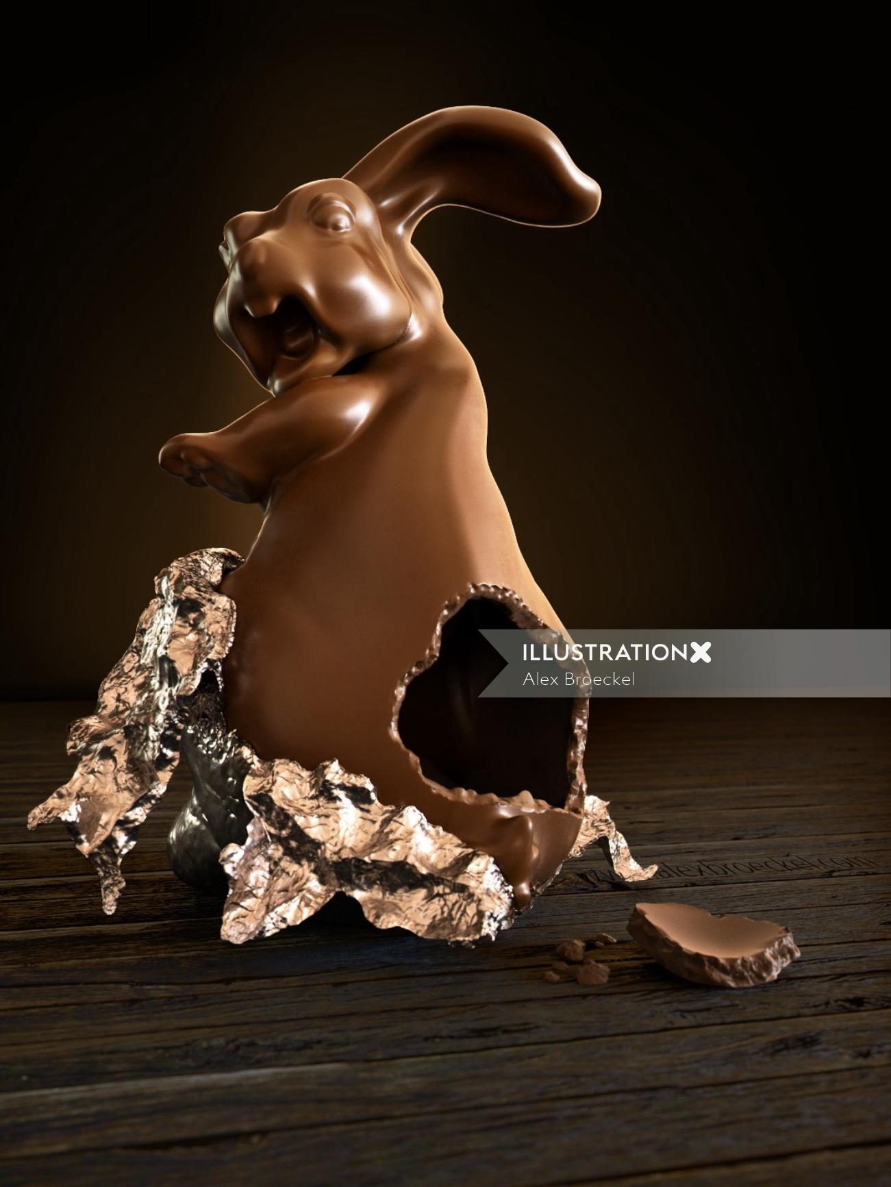 Illustration CGI de lapin au chocolat