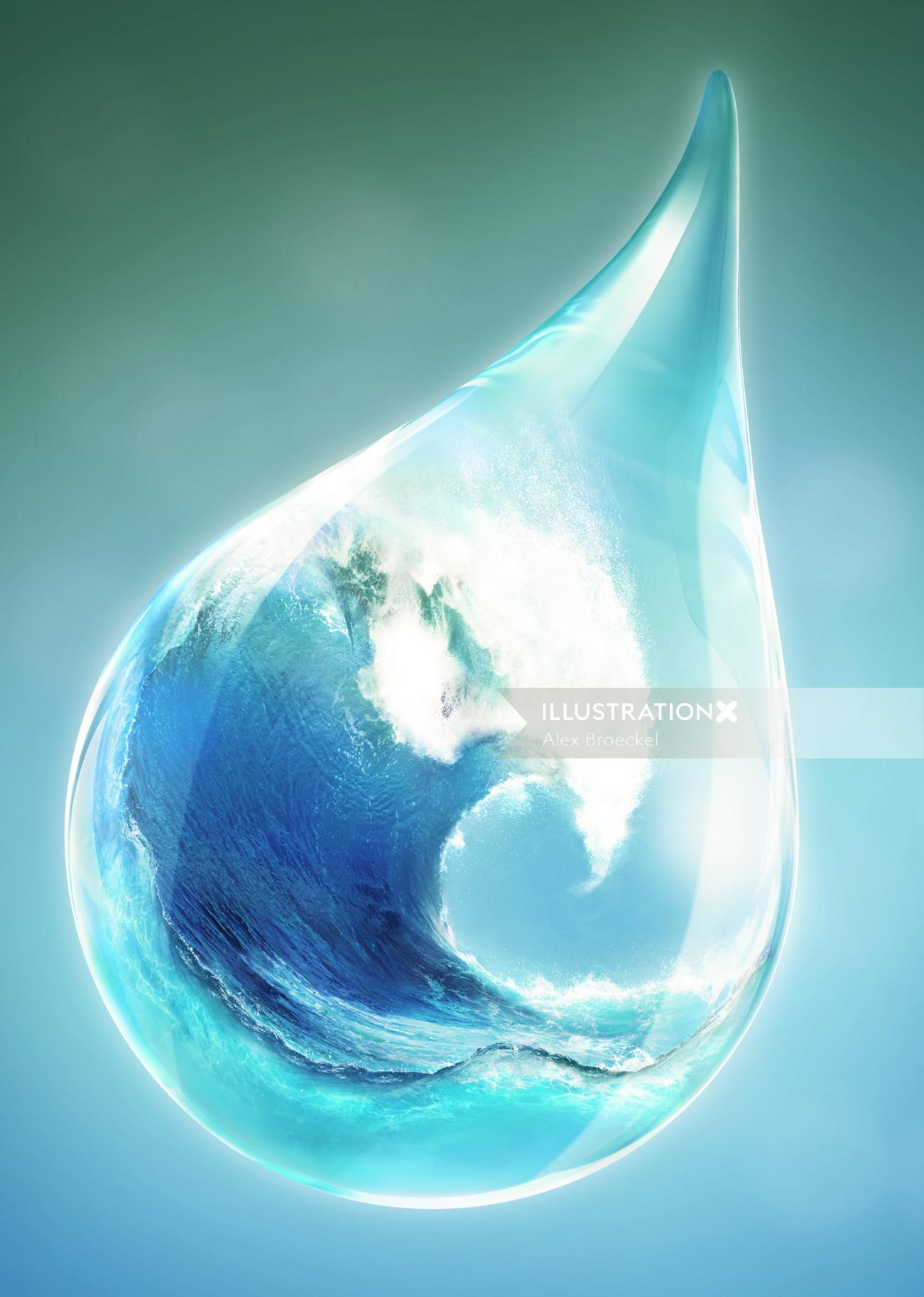 Conception 3D de l&#39;océan en goutte d&#39;eau