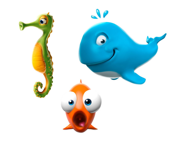 3d character design of water animals
