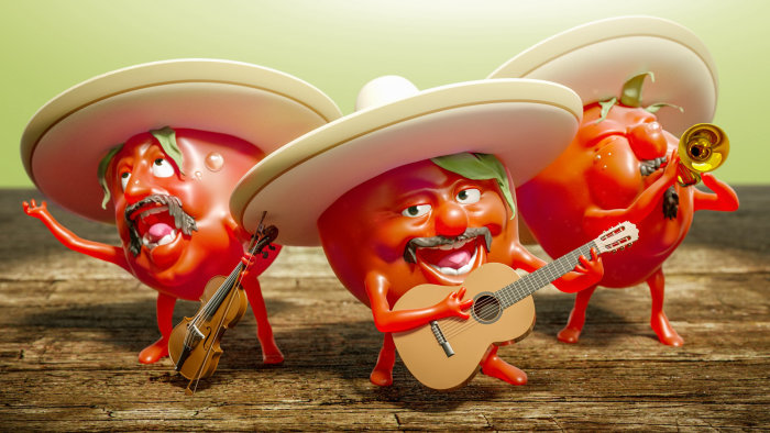 3D Tomatoes playing musical instruments