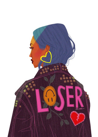 Ilustración de una chica con chaqueta de perdedor