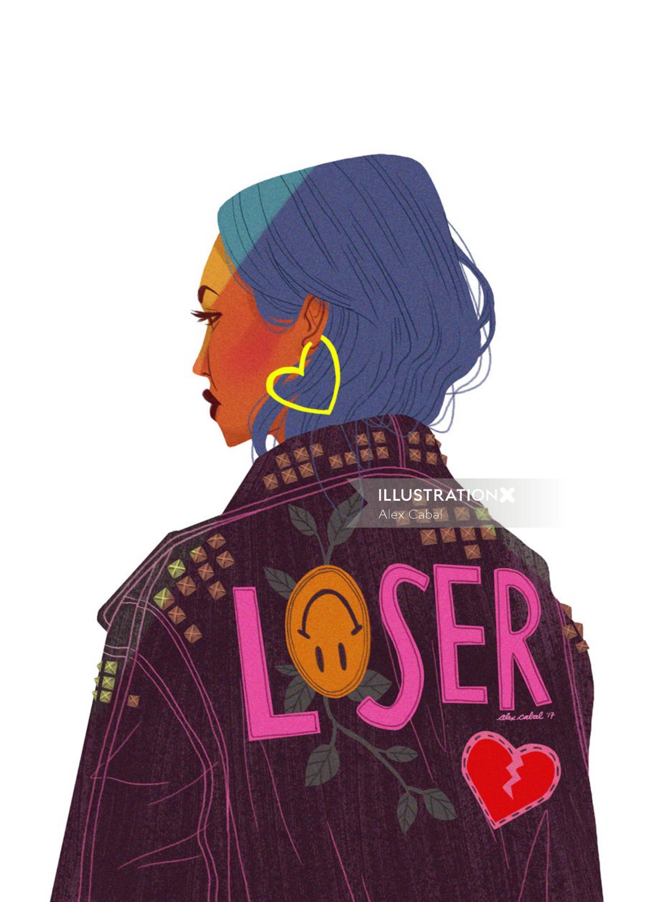 illustration of Girl wearing Loser Jacket