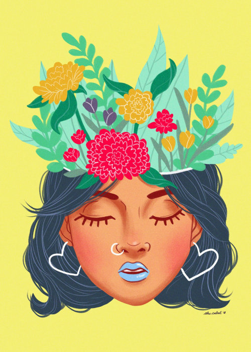 Portrait de fille de tête florale