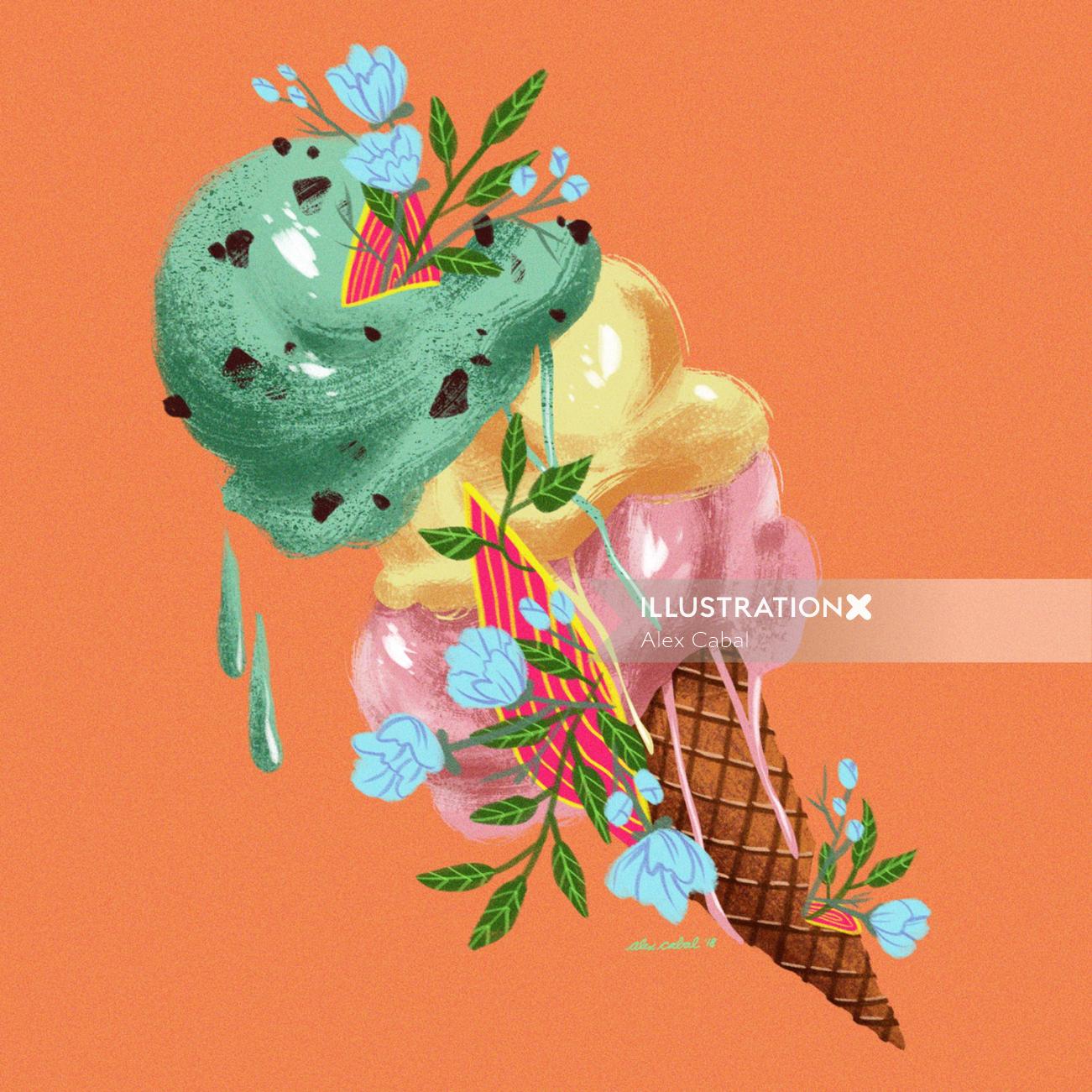 Digital art of floral icecream