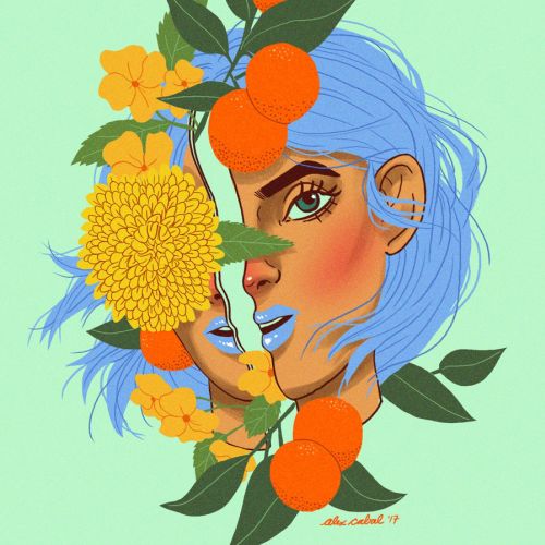 Artwork of orange girl with leaves