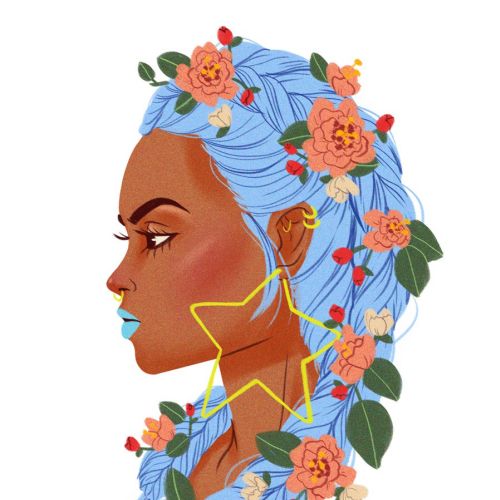 Floral Portrait of a Lady with Blue Theme