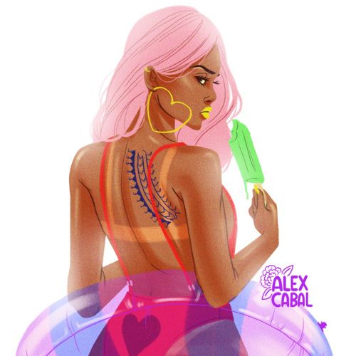 Bikini Girl eating popsicle in summers