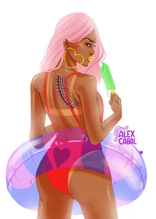 Bikini Girl eating popsicle in summers