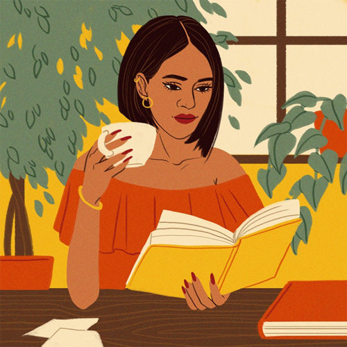 生活方式女人看书与咖啡