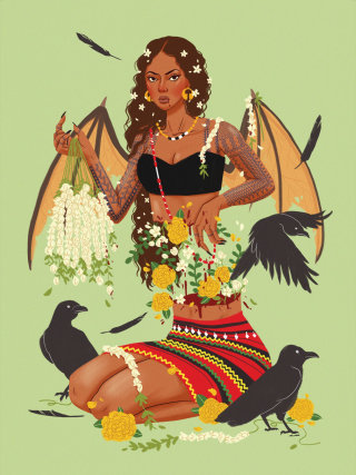 Mujer decorativa con alas.
