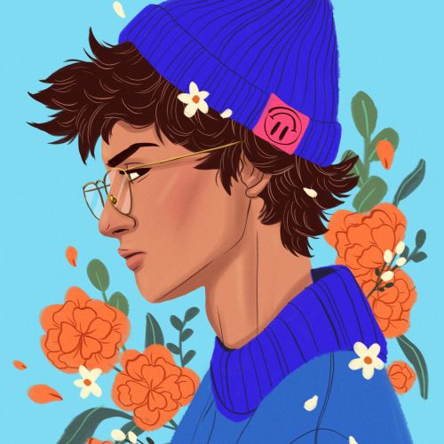 Digital illustration of girl with flowers

