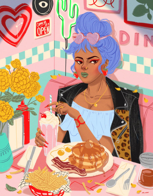 Editorial illustration of woman with food
