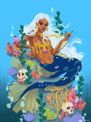 Ilustración de moda dama pez
