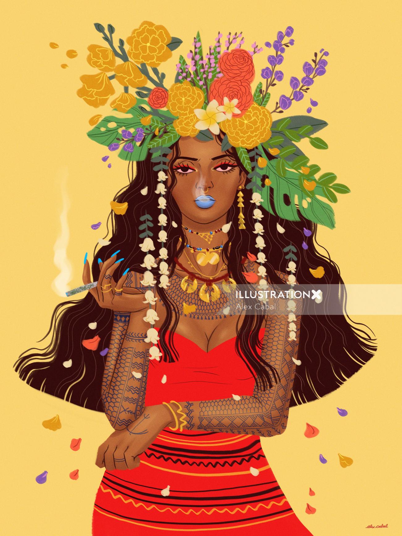 Decorative woman with flowers
