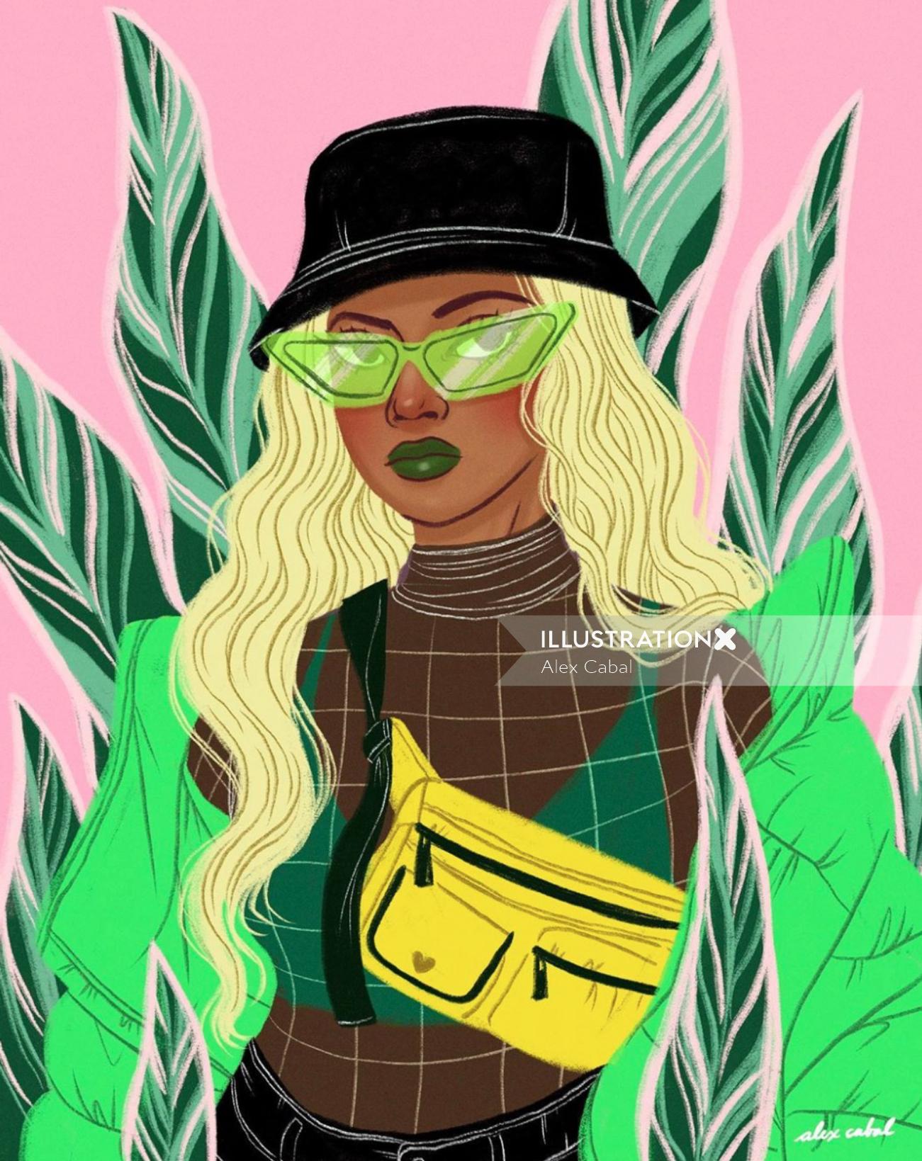 Decorative woman with green goggles
