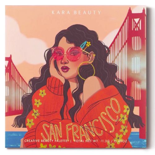 Woman with red glasses and Golden Gate Bridge in background by Alex Cabal