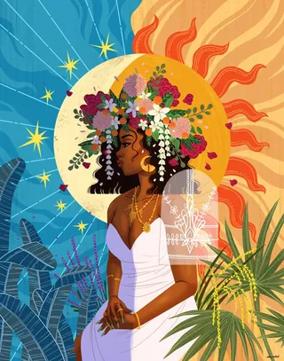 Portrait of a woman with a floral crown by Alex Cabal