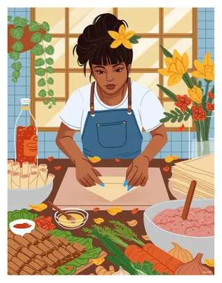 Food preparation artwork by a middle-grade book illustrator