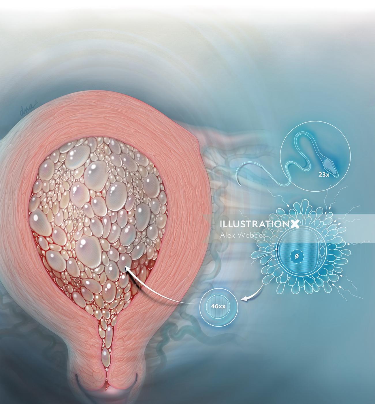 Ilustração médica da toupeira hidatiforme