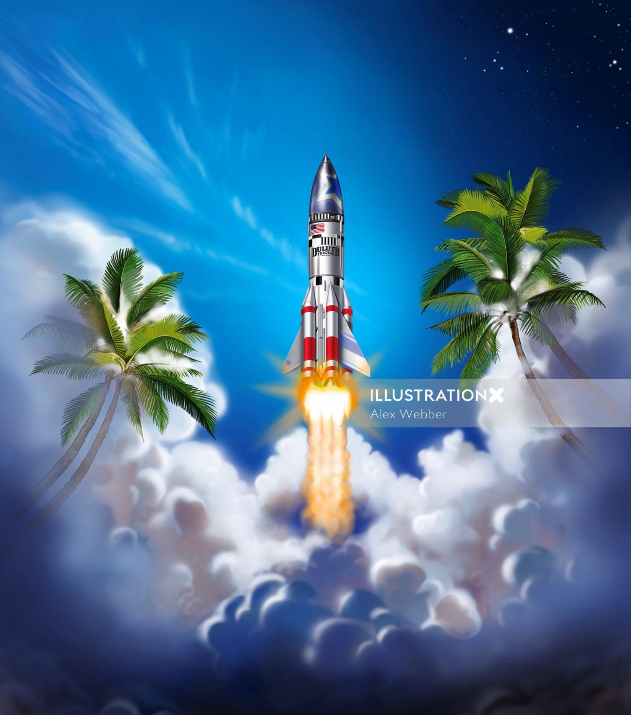 ロケット打ち上げの夏の広告イメージ