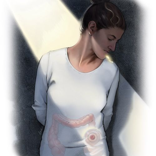Female anatomy showing digestive system focus on colon and rectum