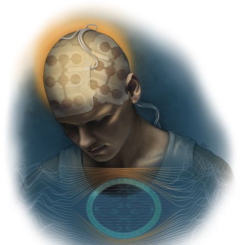 Conceptual artwork showing brain networks and technology interface