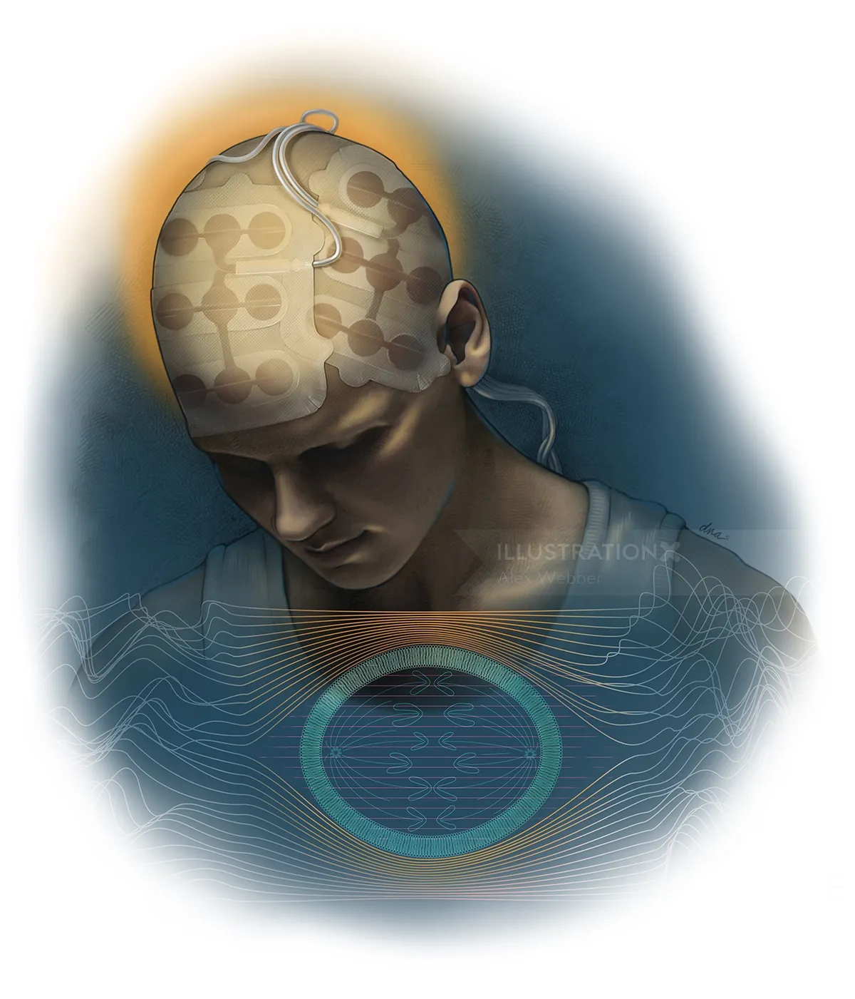Conceptual artwork showing brain networks and technology interface