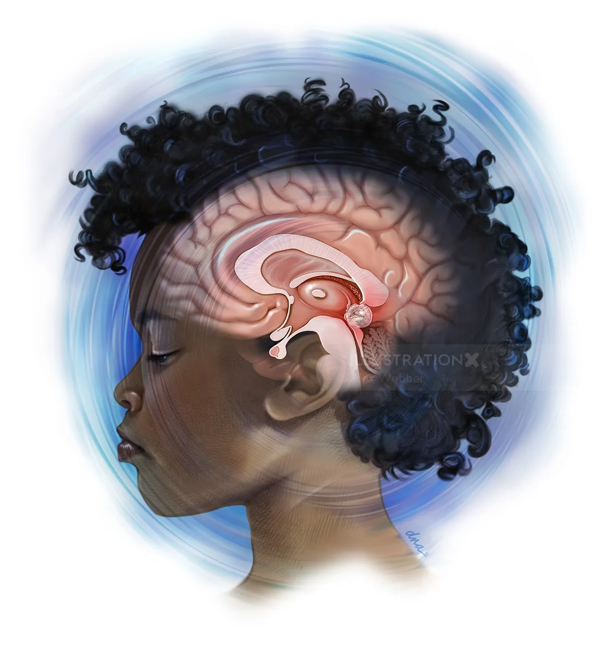 Neural interface concept art with brain vision connection
