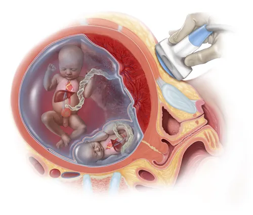 Ultrasound scan of twin fetuses inside the womb by Alex Webber