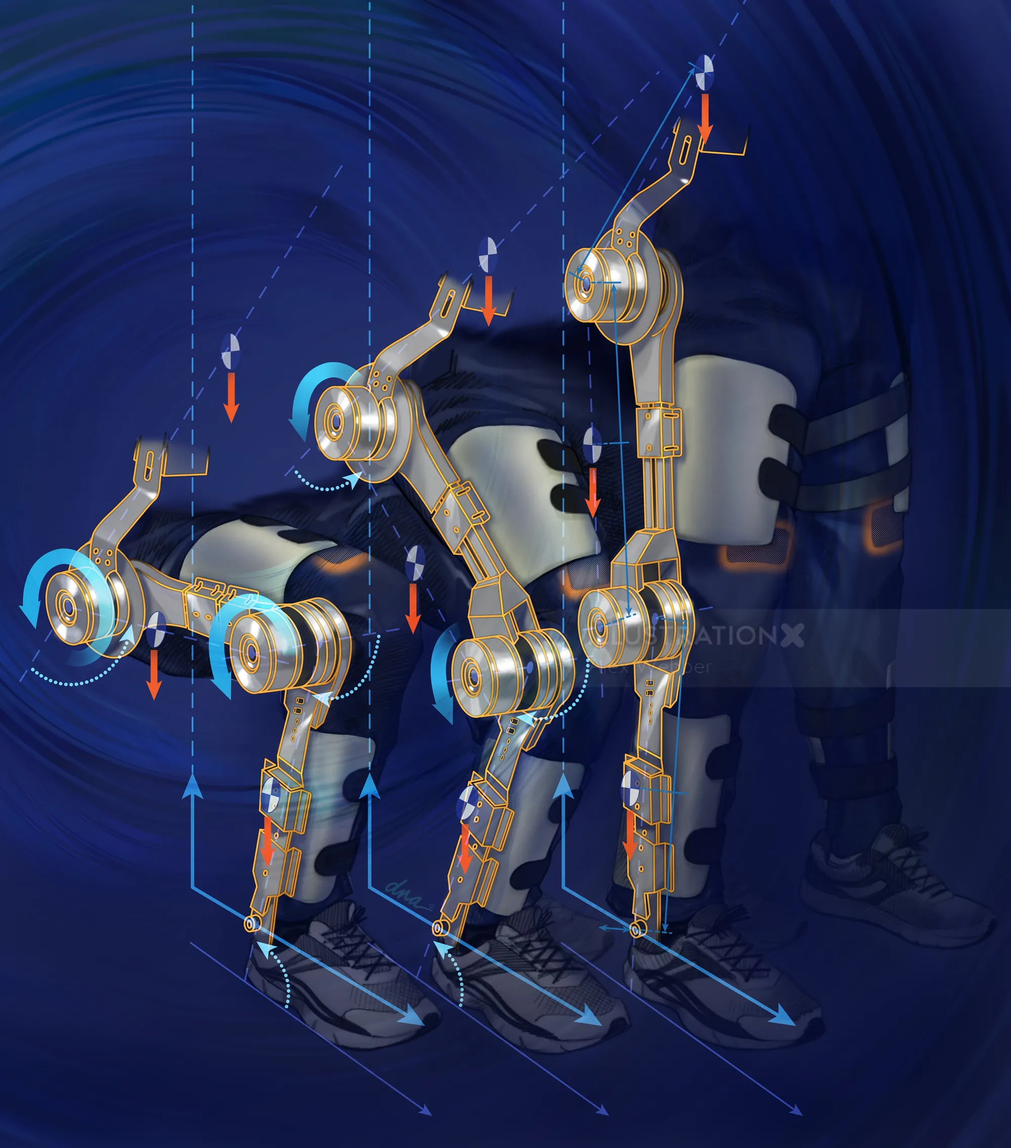 Mechanical exoskeleton legs with joints and actuators by Alex Webber