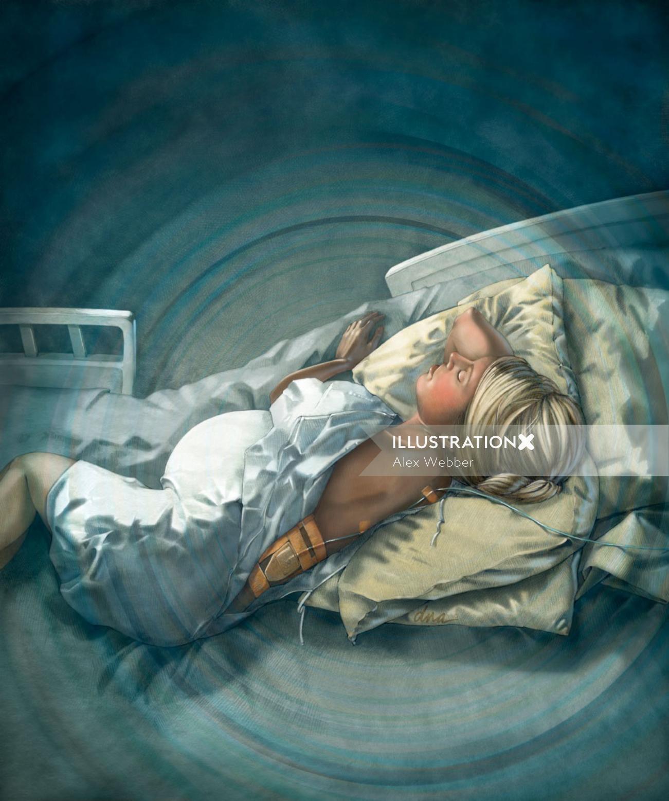 Uma ilustração de paciente grávida com epidural